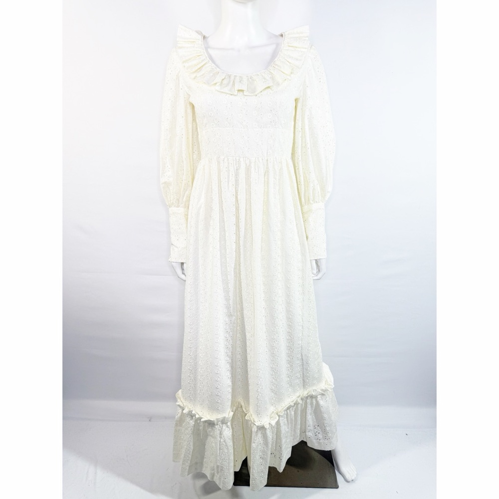 Handmade 70s Wedding Dress Size 2/4 Eyelet Embroidery Bridal Formal Evening